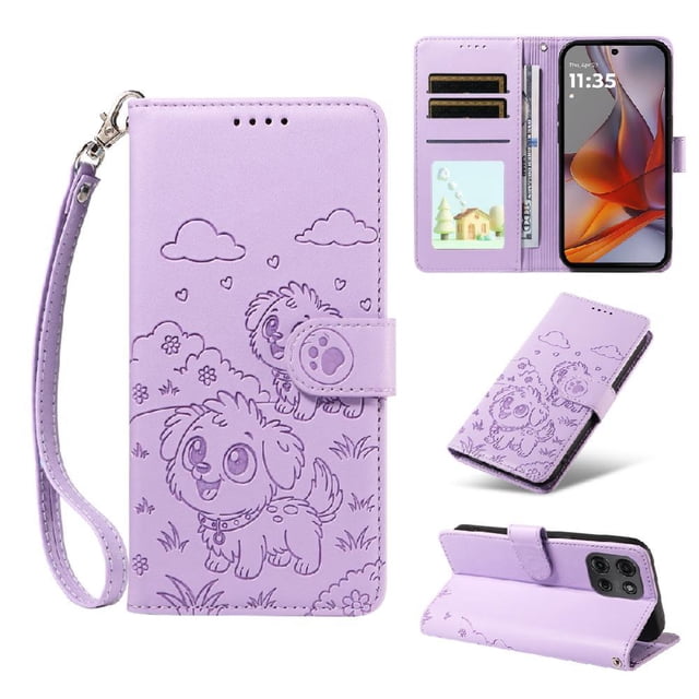 Funda Cartera GANGXUN con Diseño de Perrito en Relieve para Motorola Moto G75 5G , Protección 360° con Ranuras y Correa Desmontable