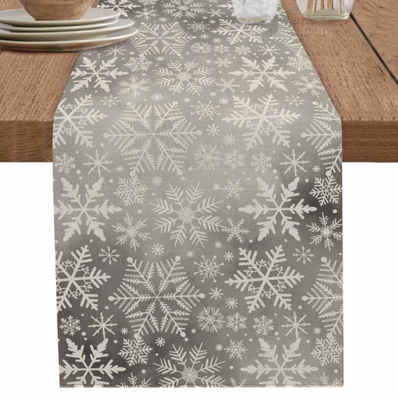 nqOlkjepod Christmas Snowflakes Table Runner 90 Inches Long Farmhouse Dress Scarves, Grey Winter Snow Vintage Country Dining Tablerunner for Coffee Table/Kitchen Island/Party Décor, 13" x 90"