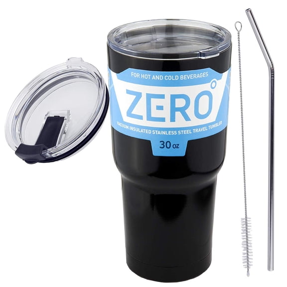30 oz Stainless Steel Tumbler with Lid, Double Wall Vacuum Insulated Travel Mug for Hot and Cold Drink by Zero Degree (30oz Bundle Black)