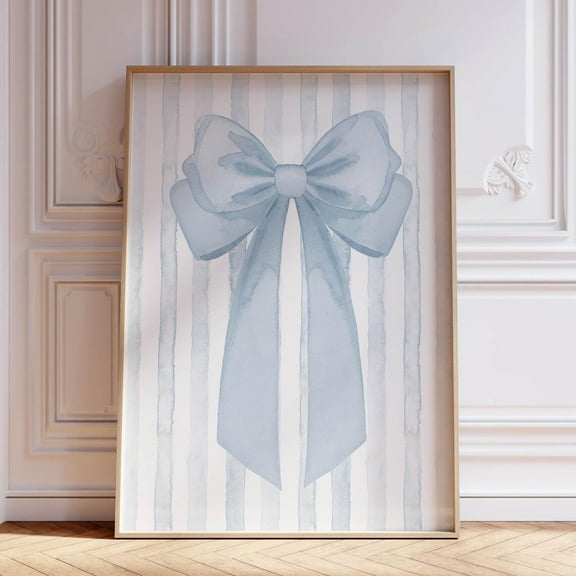 Blue Bow Wall Art Coastal Cowgirl Decor, Light Blue Wall Art Watercolor Print Baby Girl Nursery Decor, Trendy Wall Art Blue Prints For Dorm Wall Art, Modern Wall Decor, 8x12 UNFRAMED