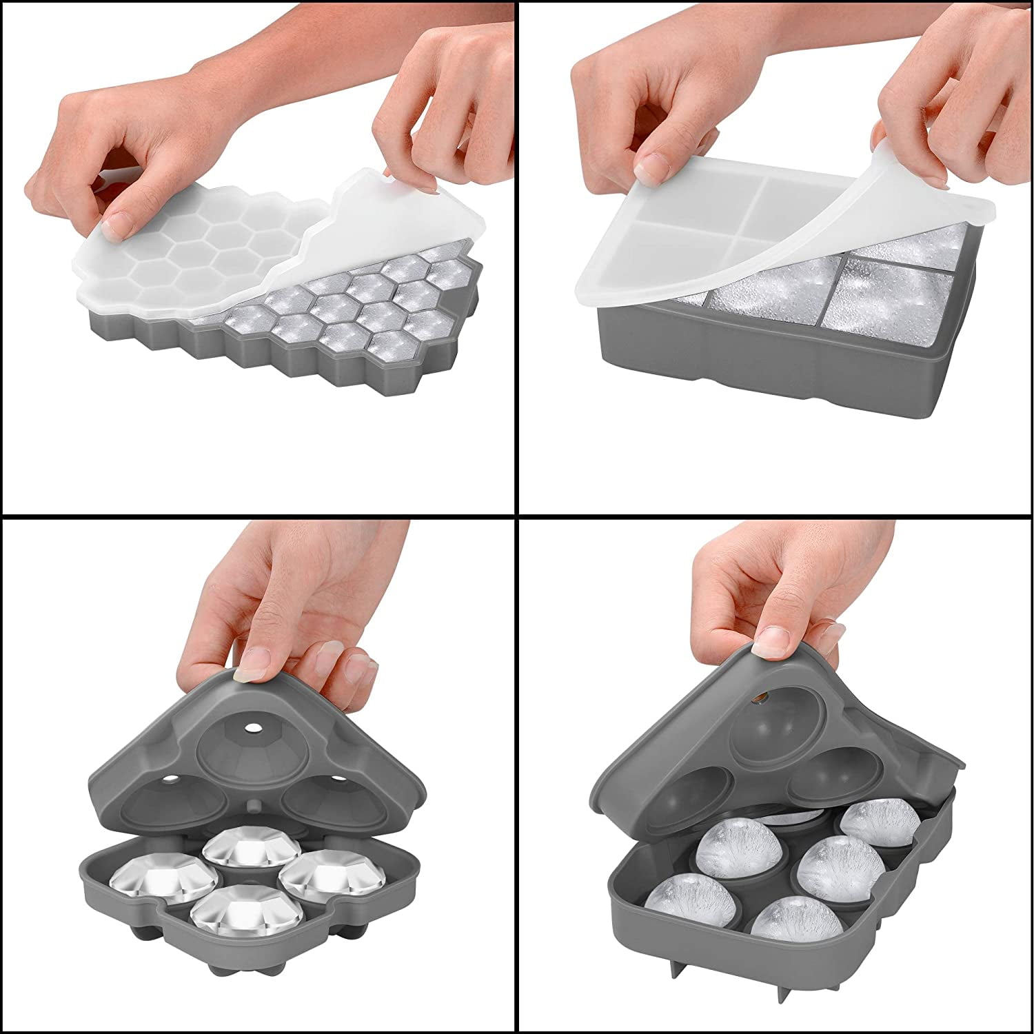 Ice Cube Tray,Silicone Ice Cube Molds for Freezer with Lid (Set of