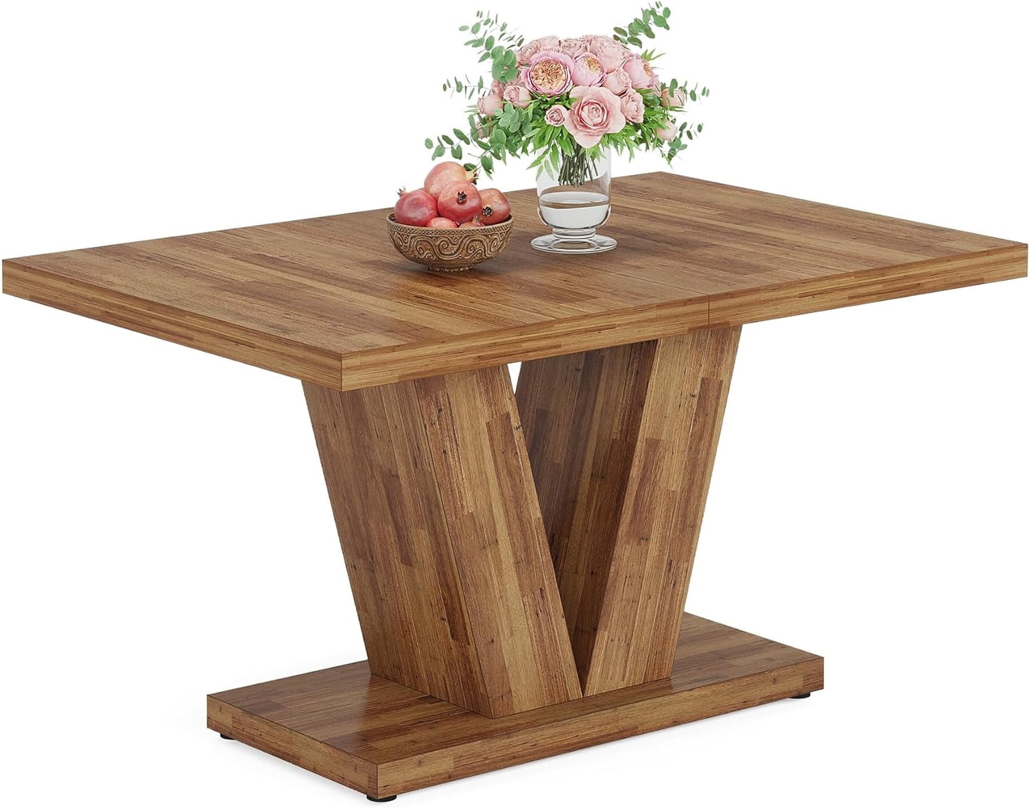 Tribesigns 47" Dining Table, Wood Walnut Kitchen Table with Heavy Duty Pedestal for Dining Room