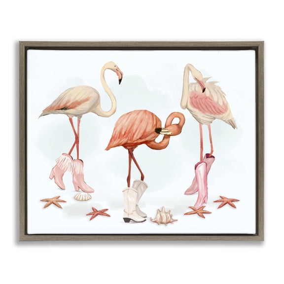 Stupell Industries Eclectic Minimal Cowgirl Flamingos Brown Floating Frame Canvas Art, 21 x 17, by Ziwei Li