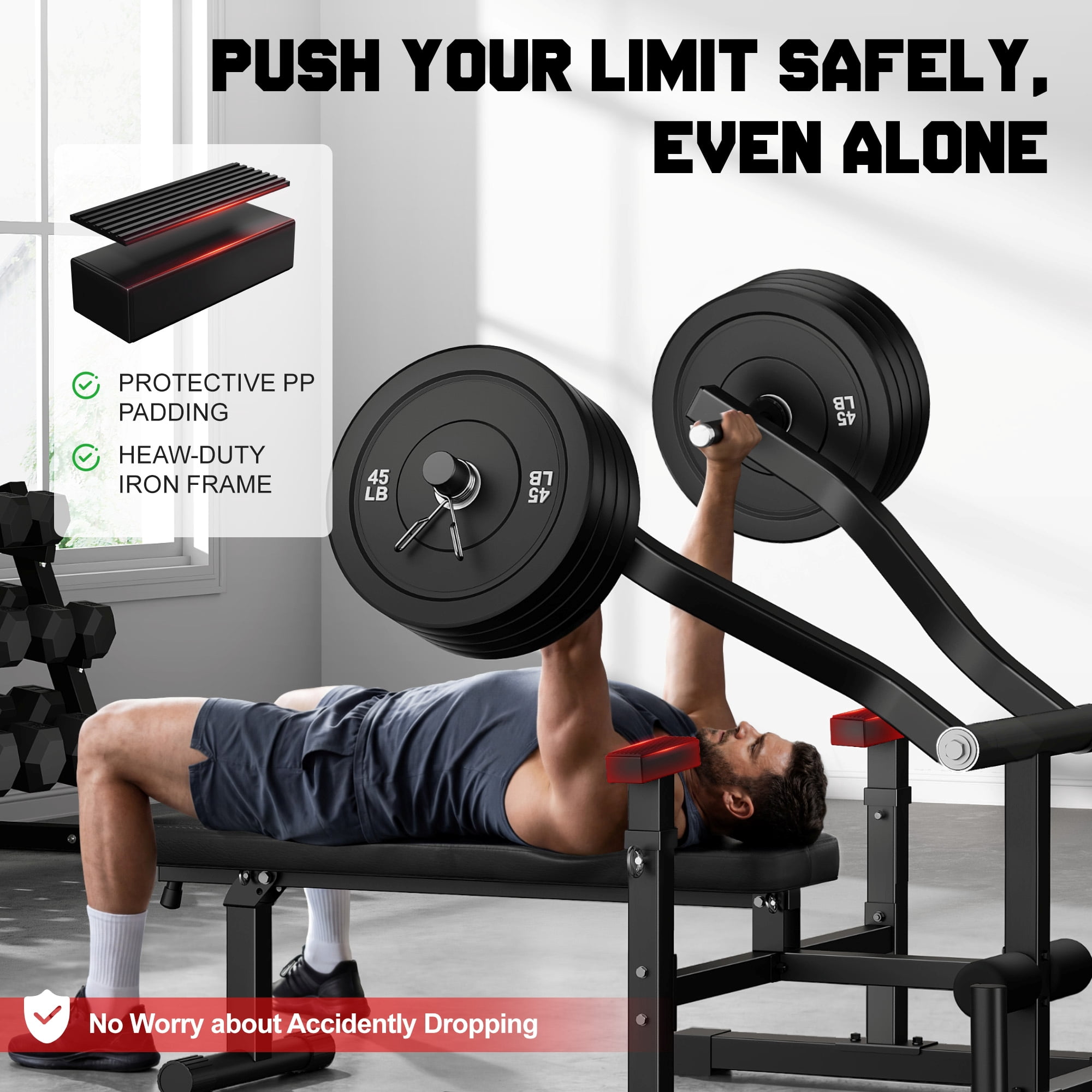 MITONOS Chest Press Machine,Weight Bench Press Machine with Independent Converging Arms,Adjustable Flat Incline Bench Press for Chest,AB Workout Home Gym Equipment(BLACK)