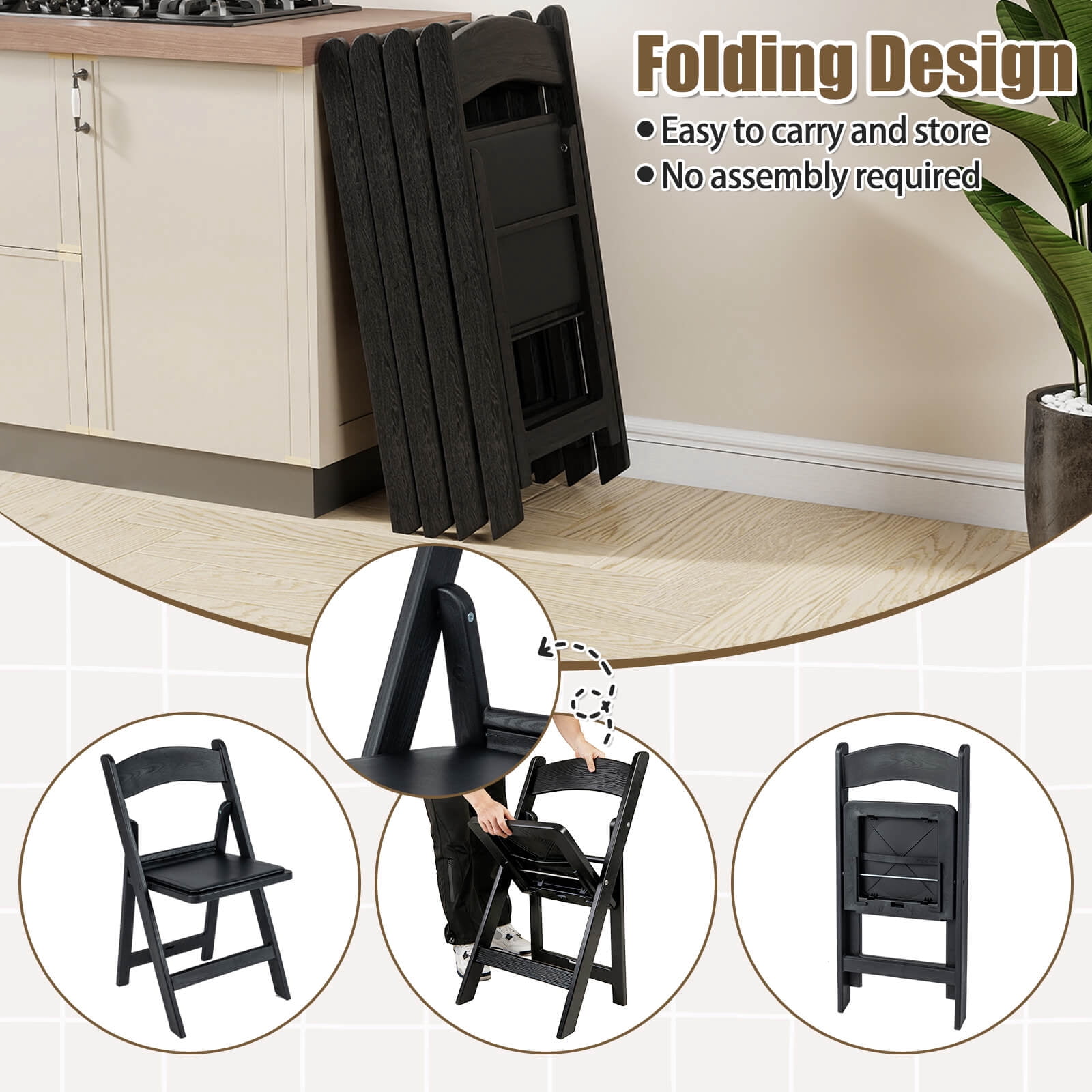 Costway 20 Pack Resin Folding Chairs with Padded Seat All-Weather Resin Frame Patio Black