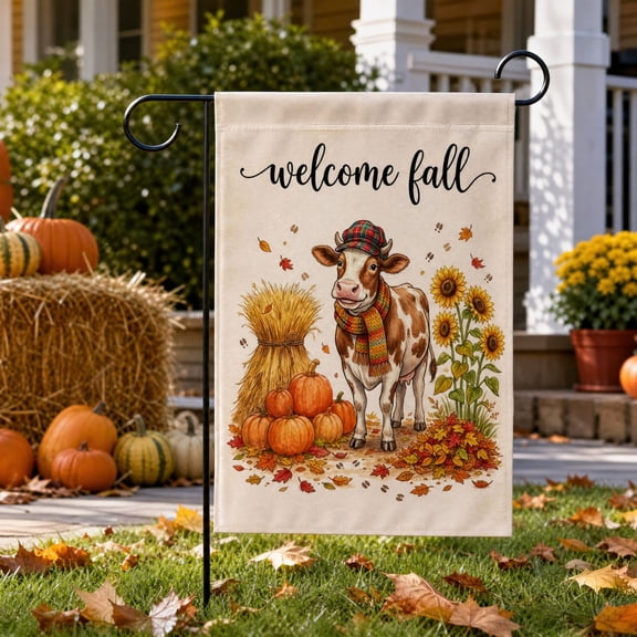 Welcome Fall Garden Flag, 12x18 Inch Maple Leaf Yard Banner, Autumn Pumpkin Sunflower Yard Flags for Thanksgiving Rustic Seasonal Outside Outdoor Decoration