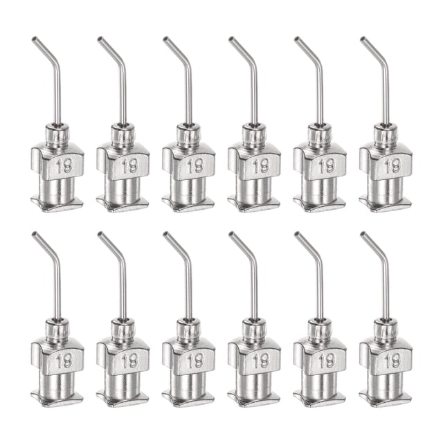 12uds Dispensadoras Agujas, Calibre 19 1/2" Inoxidable Acero Romo Punta 45 Grados Dobladas Dispensadoras Agujas para Tinta Cartuchos, Pegamento, Jeringas, Carpintería