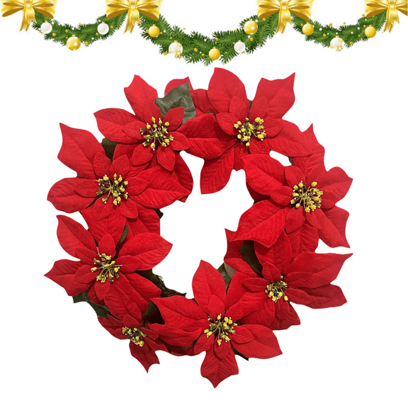 18 Inch Christmas Wreath with Poinsettia Flowers, Indoor Outdoor Front Door Wall Window Decor, Christmas Home Holiday Decorations