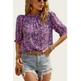 thumbnail image 5 of FreshPretty Women's Summer Boho Shirt Top Ruffle Short Sleeve Frill Trim Mock Neck Floral Solid Casual Blouses Shirts Tops, 5 of 5