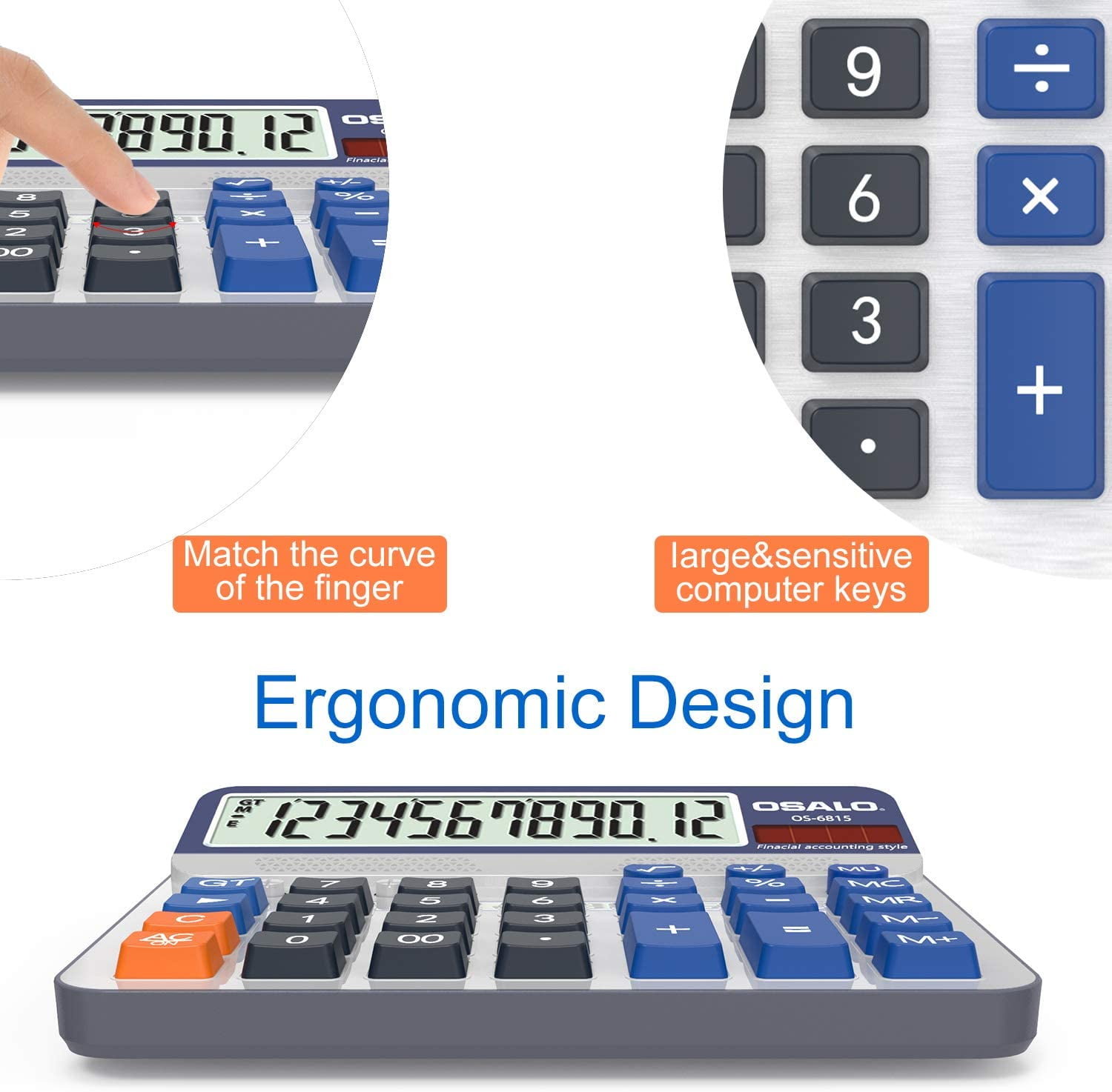 Desktop Calculator Extra Large 5in LCD Display 12-Digit Big Button Giant Accounting Calculator Battery & Solar Powered for Office Business & Home(OS-6815)