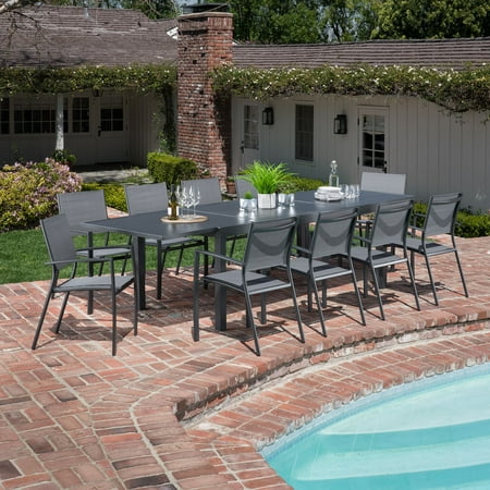 Hanover Naples 11 Pcs Aluminum Outdoor Dining Set, Gray
