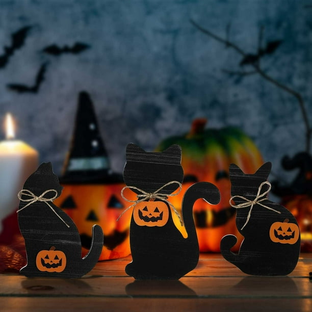 Fiudx Letreros de Mesa de Madera para Halloween, Diseño Único de Bandeja de Varios Niveles, Construcción Duradera de Boj Amarillo, Perfectos para Decorar Mesas o Estantes, Centro de Mesa para Fiestas