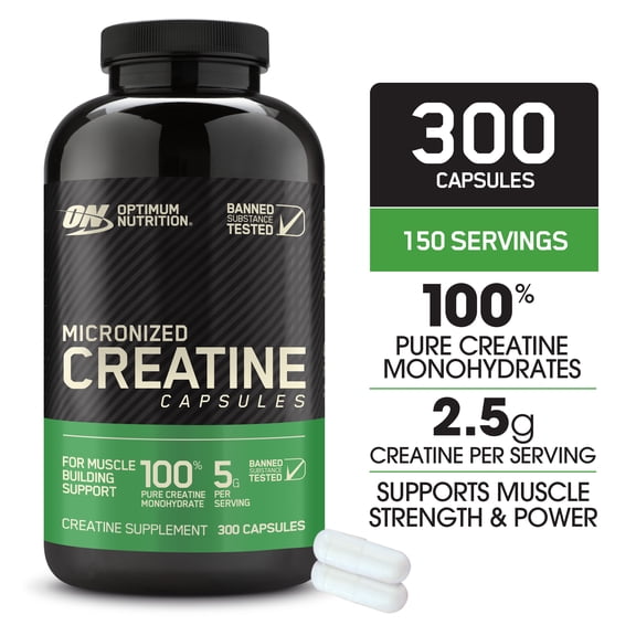 Optimum Nutrition Micronized Creatine Monohydrate Capsules, Keto Friendly, 2500mg, 300 Capsules (Packaging May Vary)