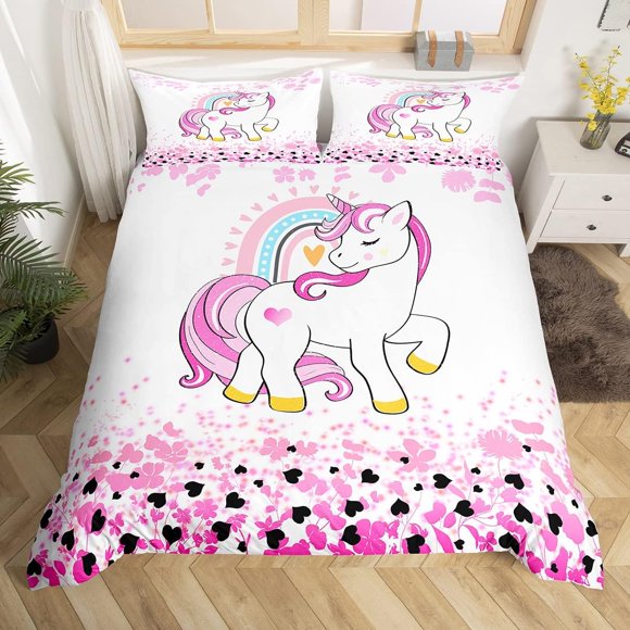 Funda Nórdica Niñas Lindo Unicornio Purpurina Funda Edredón Dibujos Unicornio Arco Iris