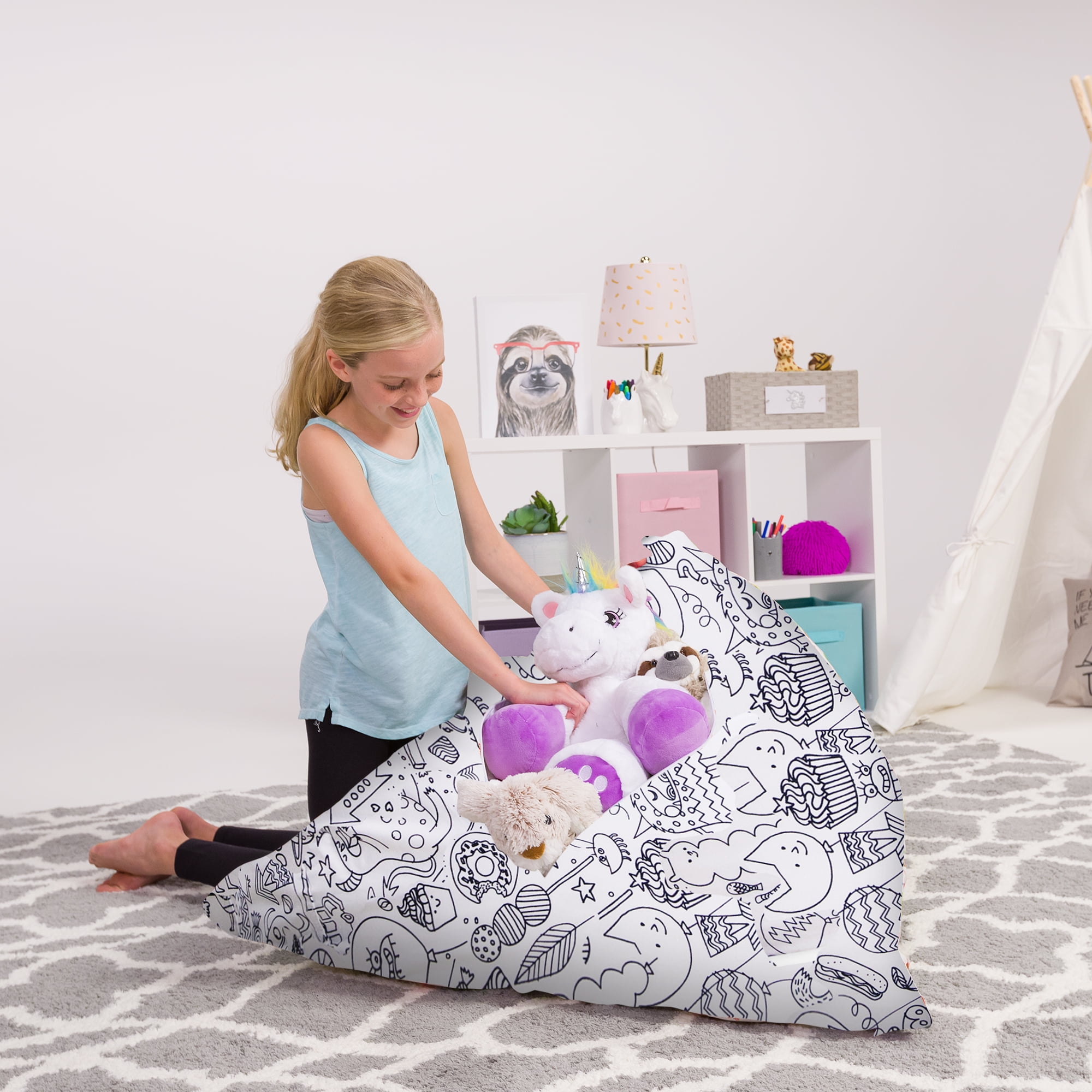 Posh Creations Bean Bag Stuffable Cover Toy Organizer, Canvas Cover