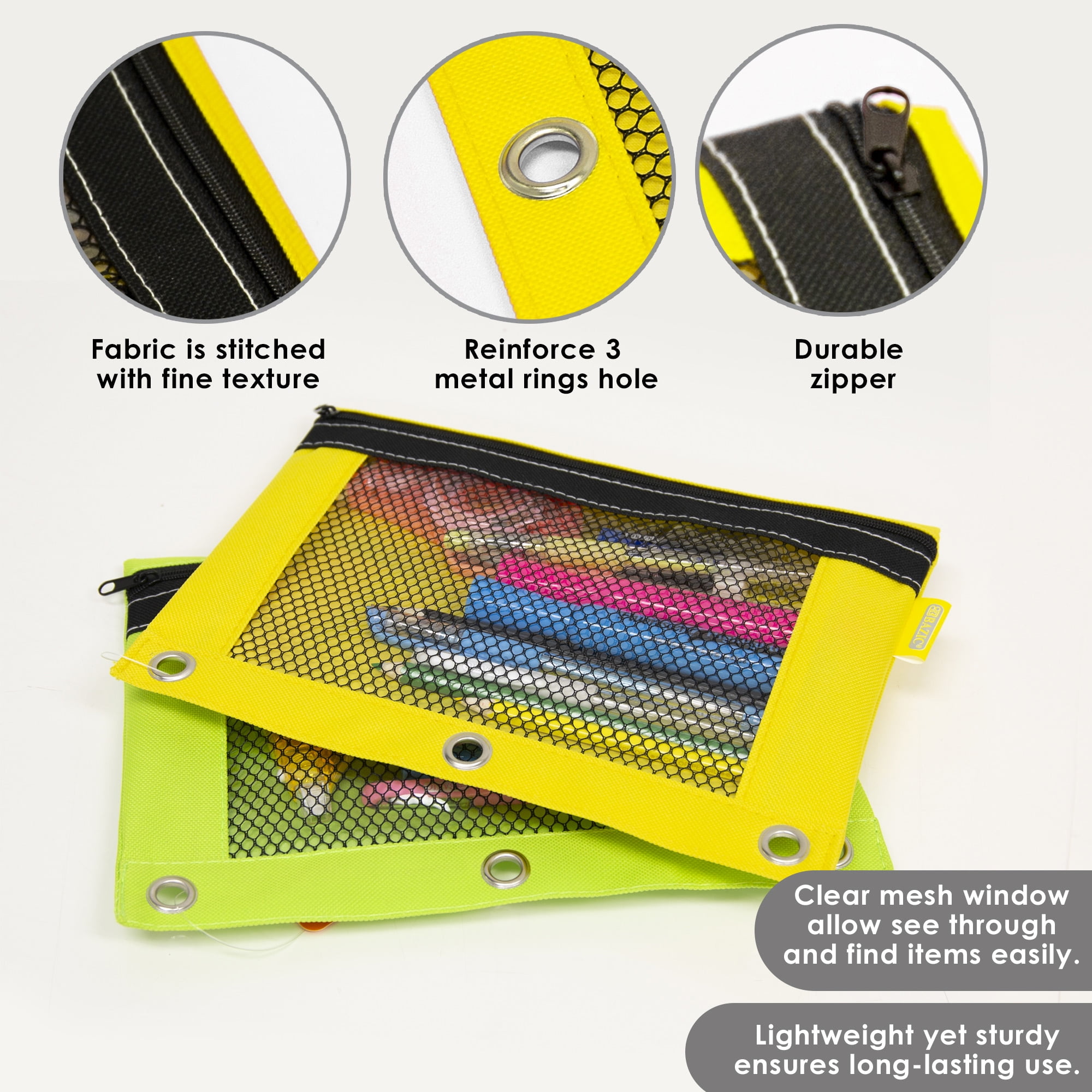 BAZIC Pencil Pouch 3 Ring Binder Pouch w/ Rivet Enforced Rings Holes, 144-Pack