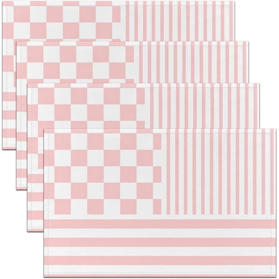 Pink Check Placemats Set of 4,Fashion Buffalo Plaid Place Mats,Modern Simple Style Placemat for Kitchen Dining Table Pink Stripes Geometric Table Mats Indoor Outdoor 18"x12"