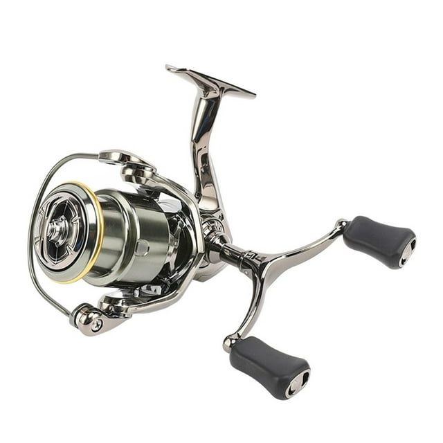 Shallow Spool Spinning Reel Double Handle Ratio 5.2:1 Brake Force 12kg Left Right Hand Saltwater Fishing Reel ,Rigid Aluminum Skeletal Frame