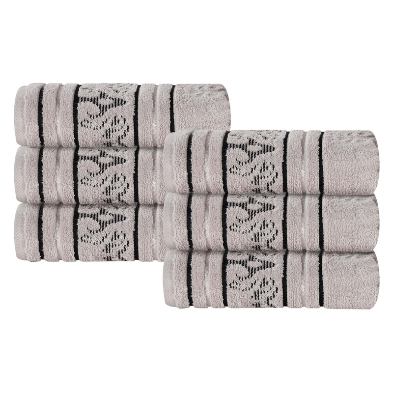 Superior Sadie Zero Twist Cotton Jacquard Hand Towel, Set of 6, Platinum