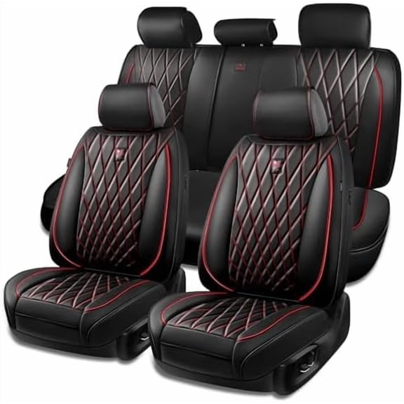 Nappa Leather Car Seat Covers Full Set, Waterproof Carseat Protector for Cars, Luxury Car Seat Cover Universal Fit for Most Cars Vehicles SUV Trucks, Airbag Compatible, Black Red