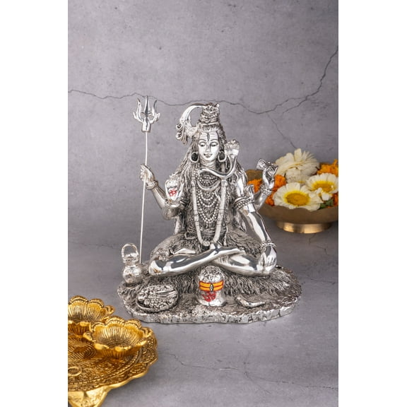 Shiva Ganga Idol in Antique Silver - 8 Inches