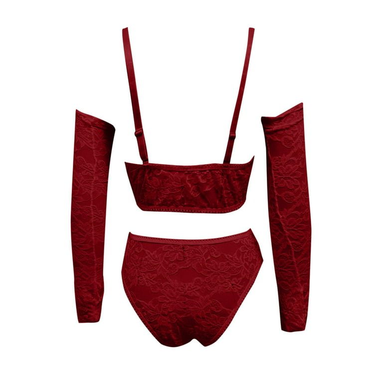 Pimfylm Pinsy Shapewear Bodysuit Lace Bra and Panty Sets for Women Pretty  Push Up Lace Lingerie Sets Ladies Comfort Padded Underwire Bra Red Small 