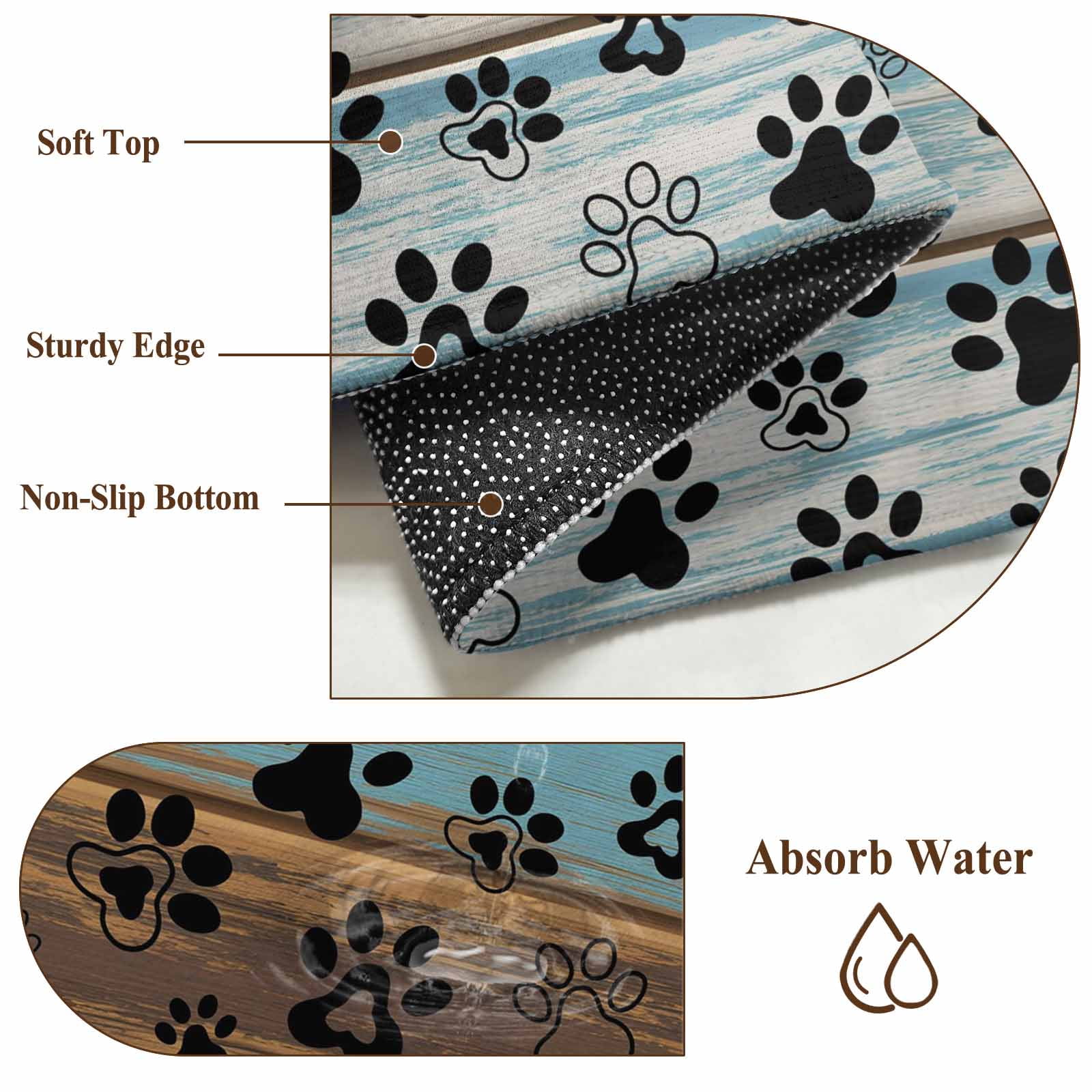 2'x6' Rug Runners for Hallways Kitchen, Cute Dog Claws Non Slip Entryway Beside Floor Carpet Runner, Farmhouse Blue Wooden Puppy Pawprints Washable Laundry Room Bedroom Throw Rugs Mat for Family Pet