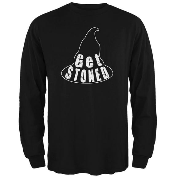 Halloween Witch Hat Get Stoned Pun Mens Long Sleeve T Shirt Black X-LG