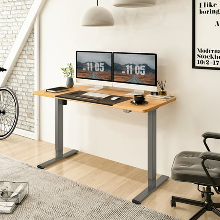 UPC: 0810072797681 | FlexiSpot 55 x28  Ergonomic Home Office Electric Height Adjustable Standing Desk Gray and Maple