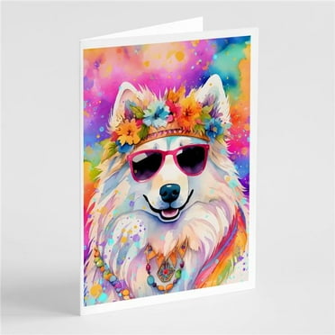 Samoyed Hippie Dawg Greeting Cards Pack of 8 7 in x 5 in
