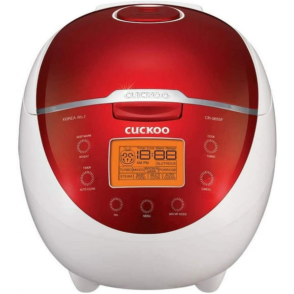 Cuckoo CR-0655F Cuiseur à Riz Micom 6 Tasses et Réchaud, 11 Options de Menu, Pot Intérieur Antiadhésif, Rouge/blanc