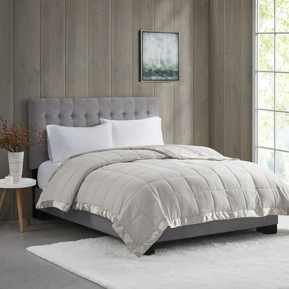 Lightweight Down Alternative Blanket with Satin Trim Grey King