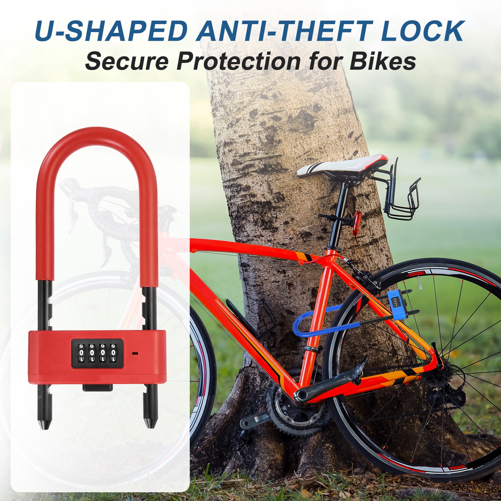 Uxcell 4 Digit Combination Padlock, Long Shackle Padlock - [4.92" - 6.89", Red], U-Shape Adjustable Shackle Lock for Bicycles Electric Bikes Mountain Bikes Glass Doors Gates