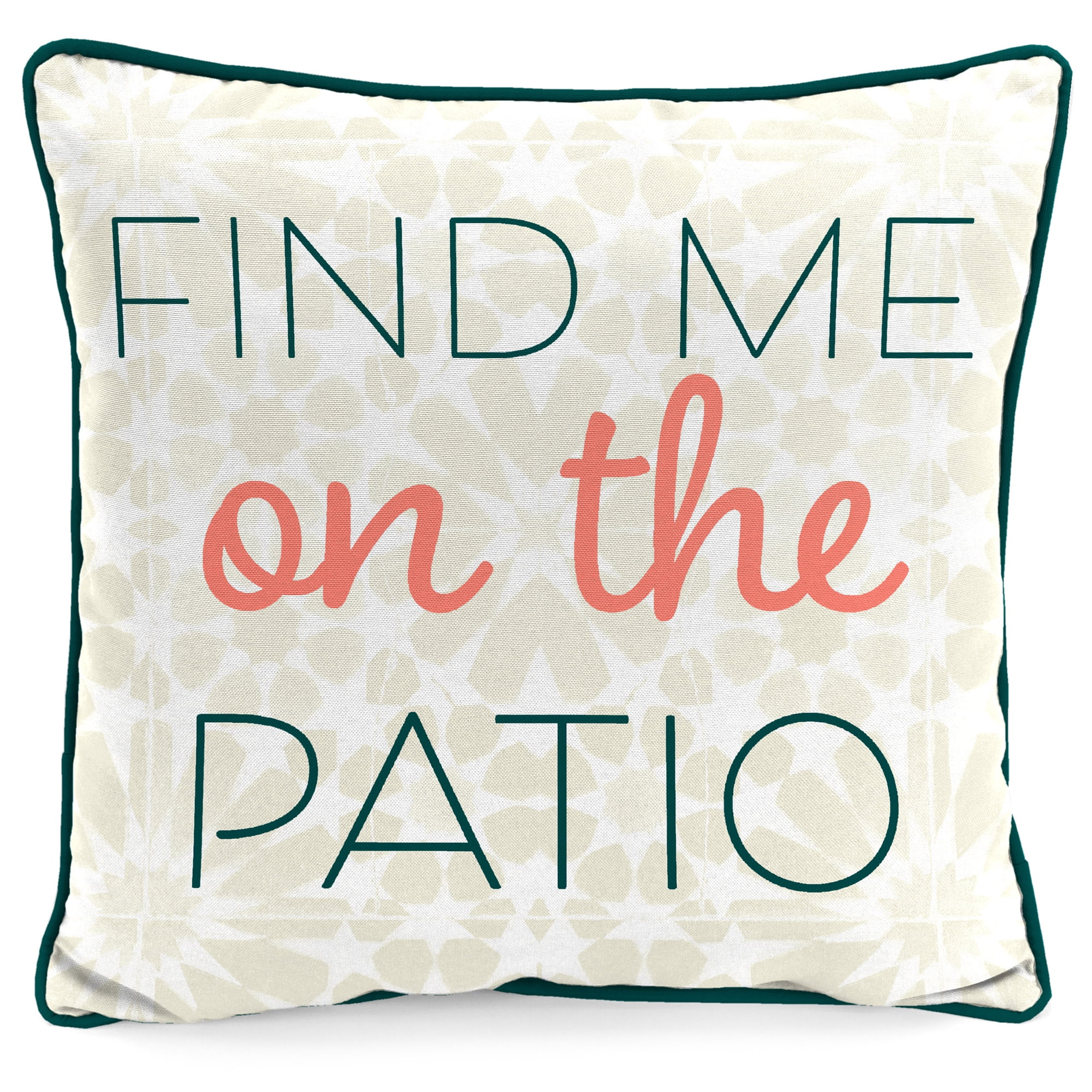 Jordan Manufacturing 16" x 16" Find Me on the Patio Natural Novelty and Multicolor Medallion Reversible Square Outdoor Throw Pillow with Welt (2 Pack)
