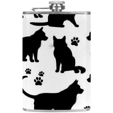

josid Cat Pattern 3.6x6in Stainless Steel Small Flask Leak-Proof Stainless Steel Construction Wrapped in Premium Two-Layer Leather Nano-Printed Design 227ml Capacity