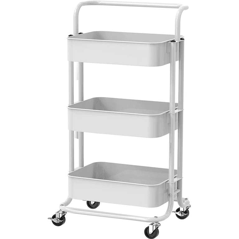 3-Tier Rolling Cart Metal Utility Storage Organization Craft Art Cart White