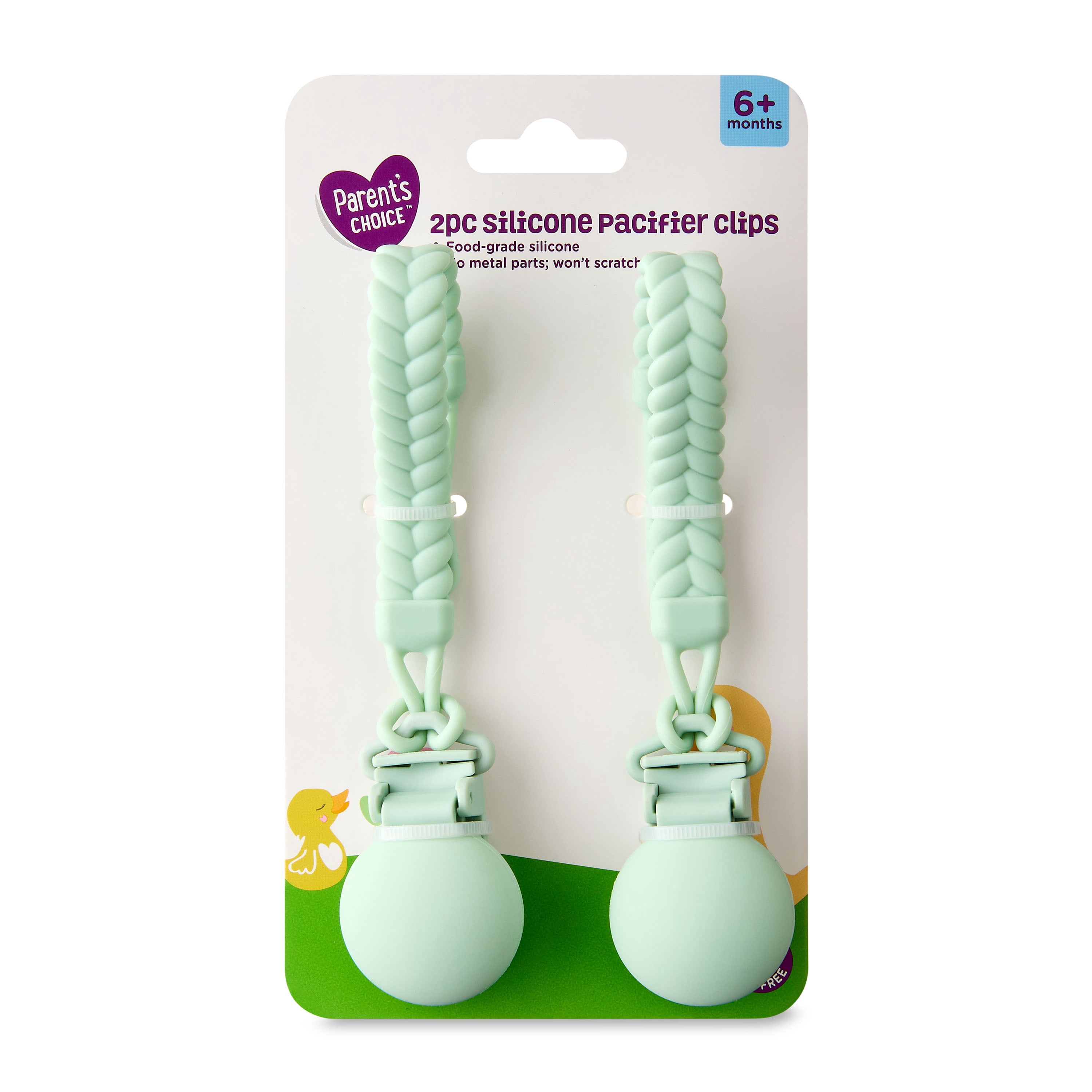 Parent's Choice Silicone Baby Pacifier Clips, 2 Count