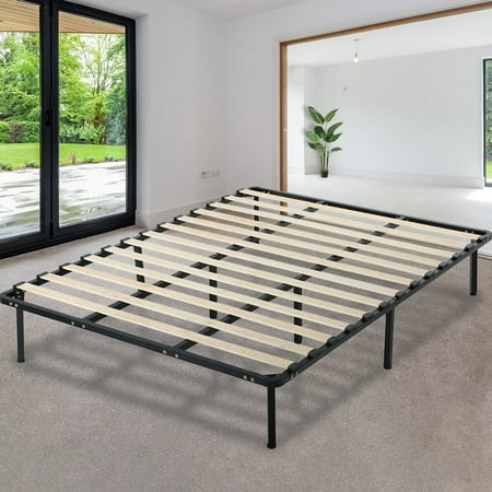 Platform Bed Frame Mattress Foundation Full Size Metal Bed Base Heavy Duty Wood Slat With Bedroom No Box Spring (Best Wood For Bed Slats)