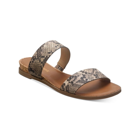 SUN STONE Womens Beige Animal Print Snake Stretch Strap Cushioned Slip Resistant Easten Round Toe Wedge Slip On Slide Sandals Shoes 8 W