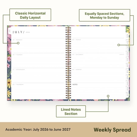 Blue Sky Sustainability 2026-2027 Weekly and Monthly Academic Year Planner Calendar, July 2026 - June 2027, 8.5 x 11, Flexible Cover From Recycled Plastic, Laminated Tabs, Storage Pocket, Gail