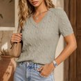 thumbnail image 6 of AHTJRT Women's Sweater Short Sleeve V Neck Lightweight Cable Knit Spring Summer Breathable Work Business Casual Pullover Tops Gray S, 6 of 7