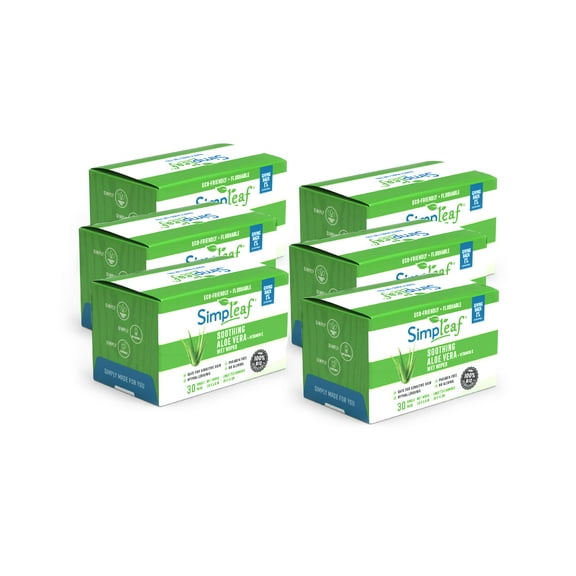 Simpleaf Flushable Single Pack Wet Wipes | Eco- Friendly, Paraben & Alcohol Free | Hypoallergenic & Safe for Sensitive Skin | Aloe Vera | Travel Size | 6 pack -180 Count - Bundle and Save