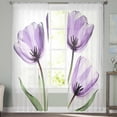 thumbnail image 2 of Purple Tulips Sheer Curtains 63 Inches Length 2 Panels Set, Window Sheer Curtains for Living Room/Bedroom, Watercolor Floral Wildflower Green Plant Light Filtering Rod Pocket Curtain 52'' x 63'' x 2, 2 of 7