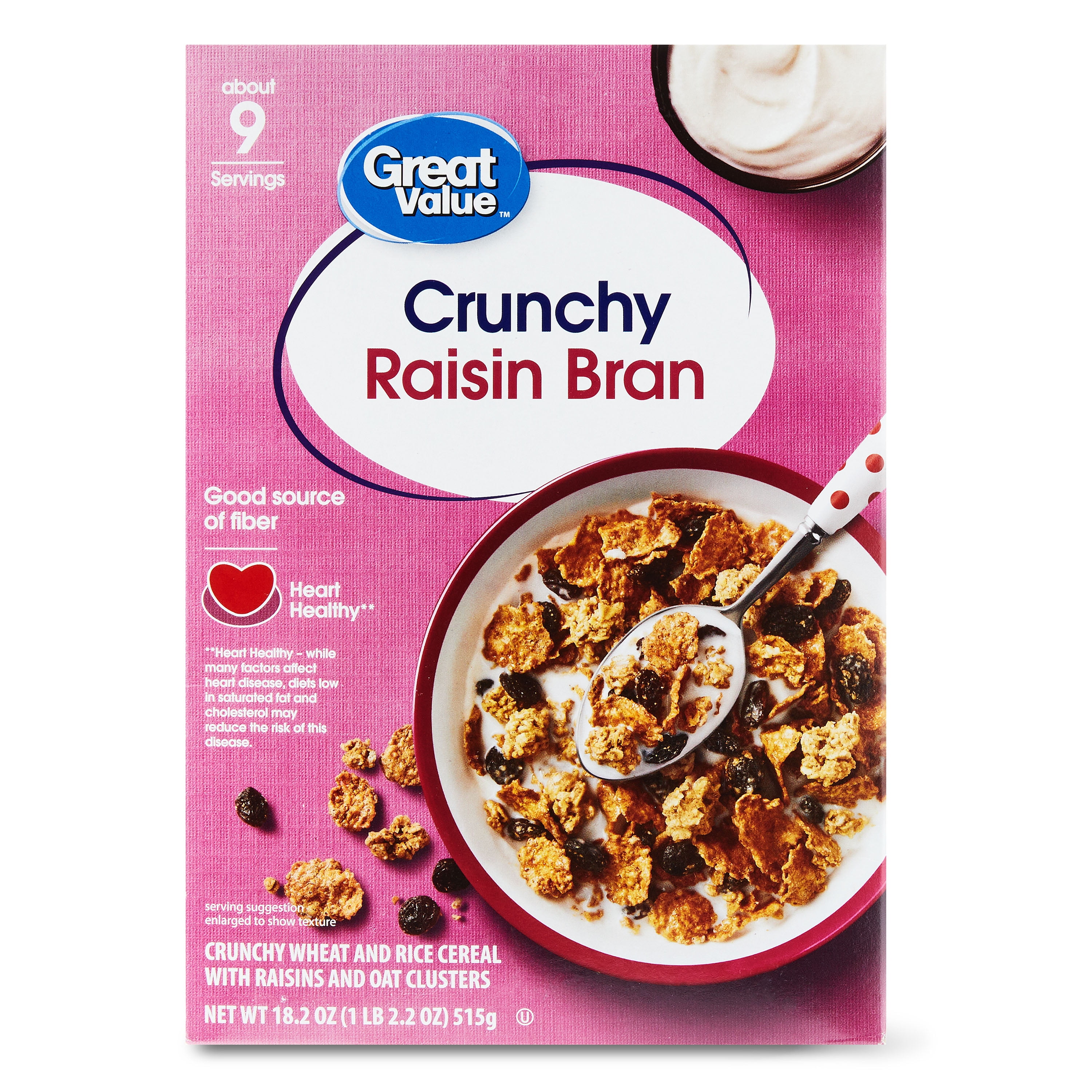 Great Value Crunchy Raisin Bran Breakfast Cereal, 18.2 oz