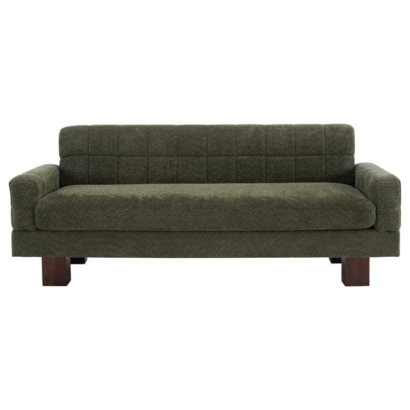 Upholstered 2-3 Seater Loveseat, Boucle Fabric Biscuit Backrest Sofa with Square Arms, Modern Couch with Solid Wood Legs