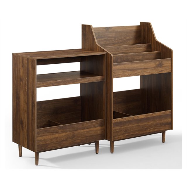 Crosley Furniture Liam 2-Piece Wood Record Player Stand And Storage Set - Walnut