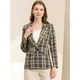 thumbnail image 3 of Blazers para mujer Chaqueta tipo blazer a cuadros con solapa con muesca Boyfriend Marrón negro M, 3 of 6