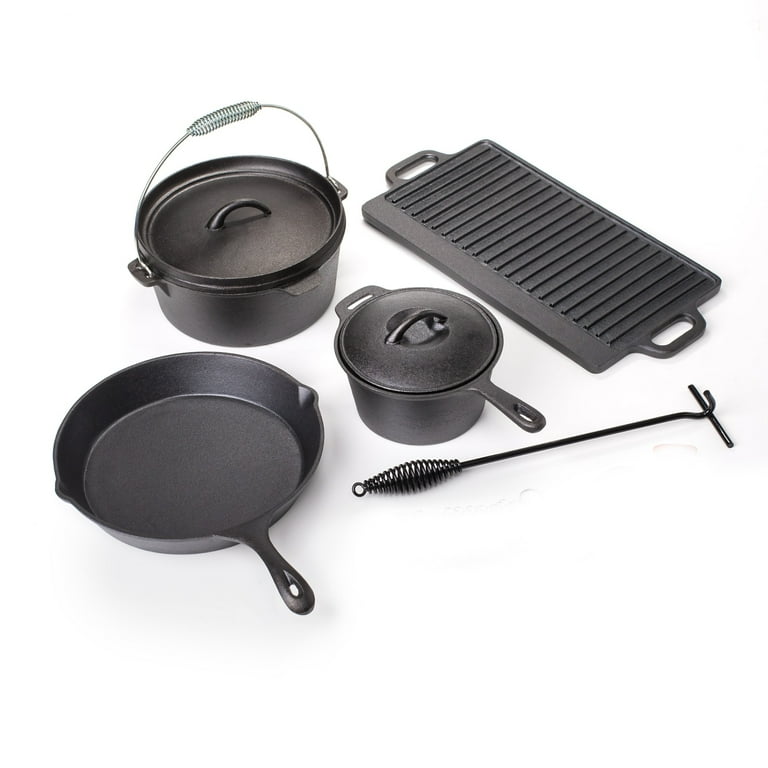Prospector's Iron Cookware Camping Dutch Oven Set 8 Pieces Wood