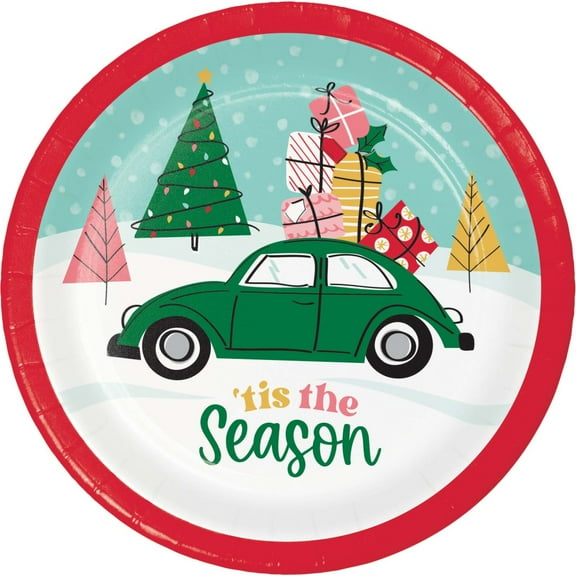 Christmas Cars 7-inch Paper Plates 8 Per Pack
