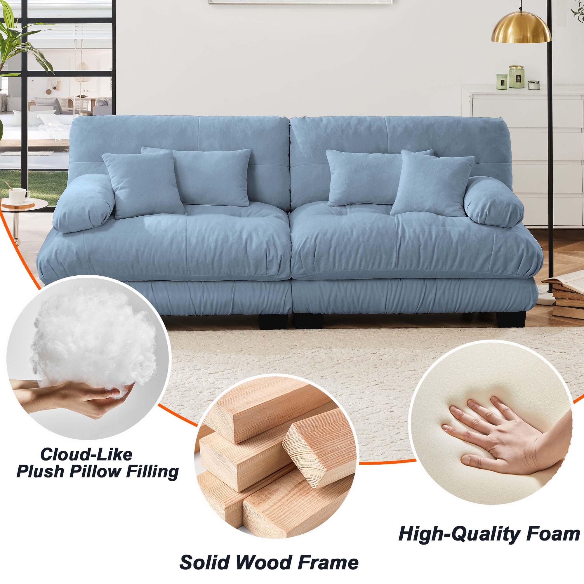 94.4" Cloud Chenille Loveseat Sofa, Oversized Deep Seat 2 Seater Couch for Living Room with Pillows, Blue